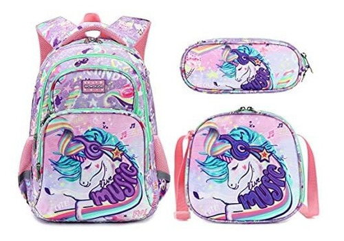 Morral Para Niños - 3pcs Girls Unicorn Backpack Set With Lun