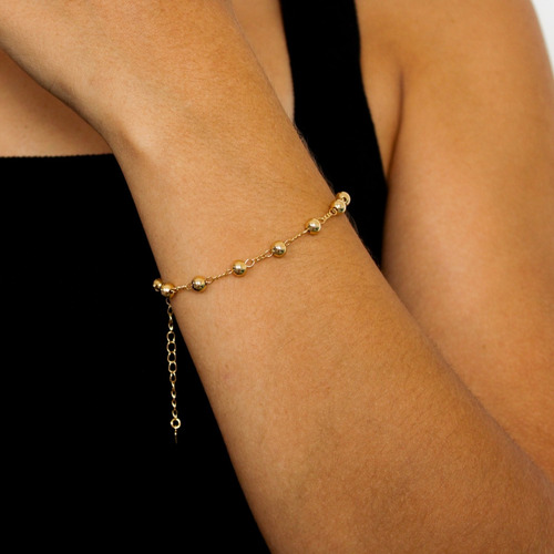 Pulseira Bola Lisa Feminino Semi Joias Banhado Ouro 18k Comprimento 17 Cm Cor Dourado Diâmetro 17 Cm
