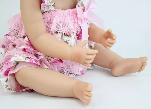 Boneca Reborn Bebê Realista Loira Cabelos Cacheados 60cm REF 1004