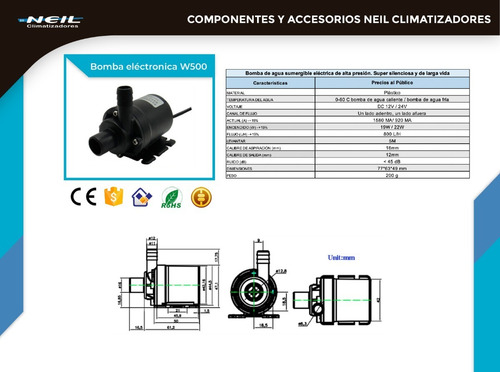 Imagen 4 de 8 de Bomba De Agua Electrónica 12v Repuesto De Climatizadores Nei