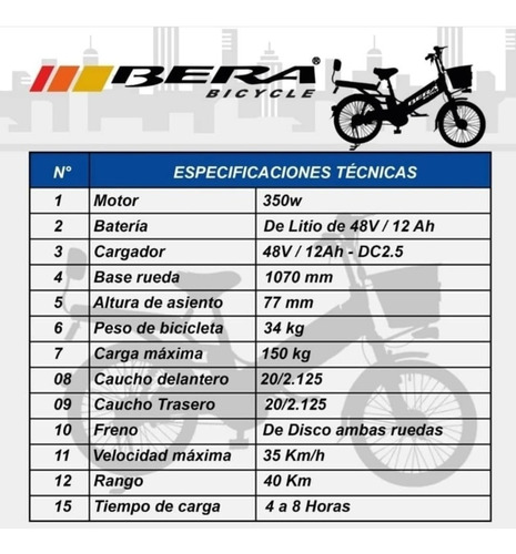 Imagen 8 de 8 de Bicicleta Eléctrica Marca Bera De 350w De Potencia