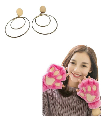 Guantes Afelpados Rosados Moda Mujer Gatita Disfraz Novia