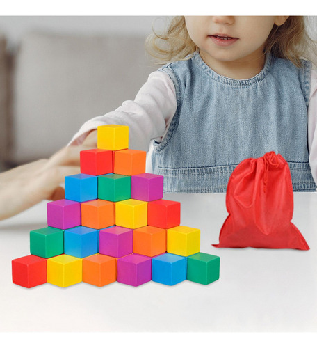 Cubos De Madera Sólidos De Colores, Juguete 3 Cm 50 Piezas
