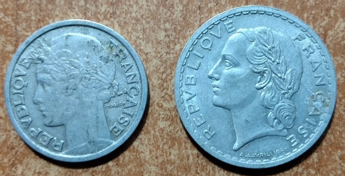 Lote 2 Monedas Francia 2 Francos - 5 Francos 1948 - 1949 (Usado)