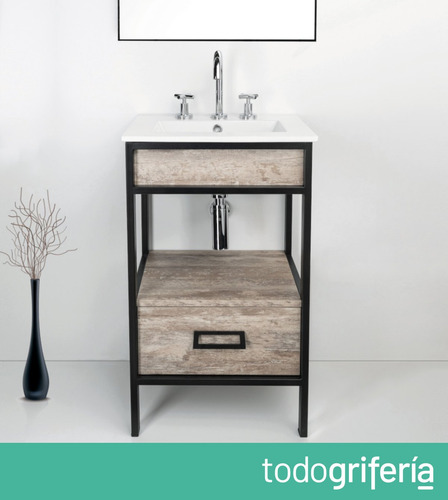 Vanitory De Pie Campi Iron Roble Vintage Con Mesada 3a 50cm