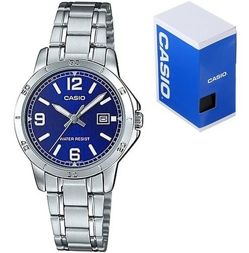 Reloj Casio Dama Ltp V004d Acero Inoxidable Fechador Azul