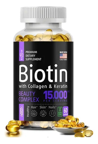 Biotina Colageno Keratina Vitaminas B 15.000 Mg. 60 Cápsulas