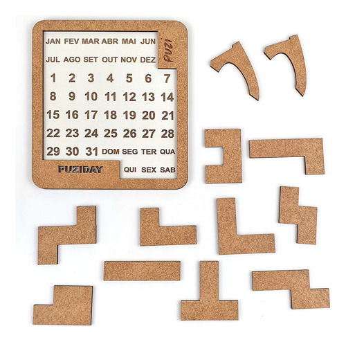 Puziday - 1 Puzzle Diferente Todo Dia | Quebra-cabeça Desafio Calendário De Madeira (milhares De Combinações)
