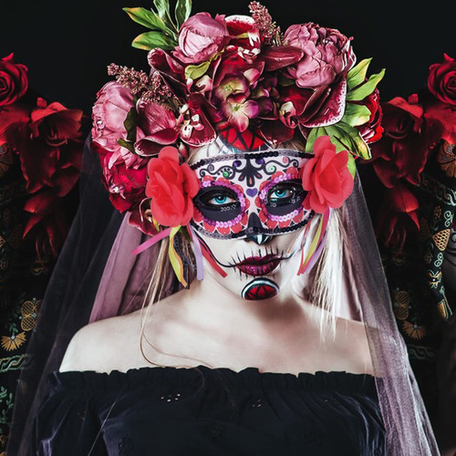 Mascarillas De La Muerte Con Flores De Encaje Rojas