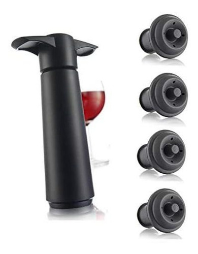 Bomba Guarda Vino Vacu Vin Con 4 Tapones -negro