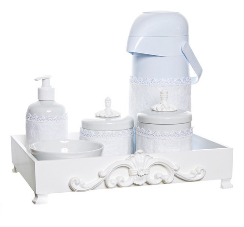 Kit Higiene Provençal Porcelana 6 Itens Com Capa Quarto Bebê Cor Branco