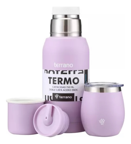 Set Terrano Lila 3/4 | Mate | Termo | Tapón Extra De Regalo.