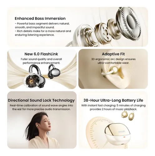 Auriculares Bluetooth Tat3469 De Philips, Color Dorado