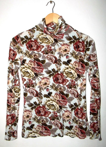 Remera Polera Algodón Lycra Floreada Talle M Impecable