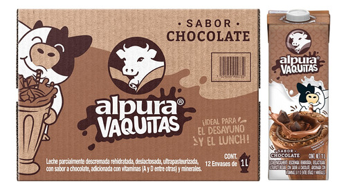 Leche Alpura Vaquitas Sabor A Chocolate 1 L 12pzas