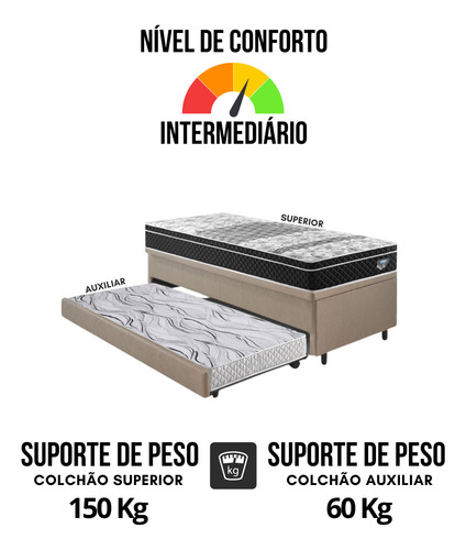 Bicama Box Baú + Colchão Gransleep Molas Courino Bege 88x188