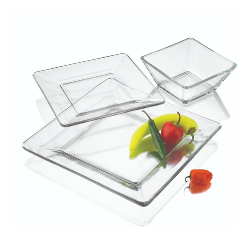 Imagen 3 de 6 de Plato De Vidrio Cuadrado Transp. 23 Cms Libbey Tempo X 4 Un