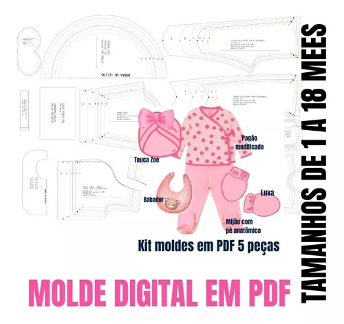 Kit Moldes em pdf para Roupas de Boneca, Barbie