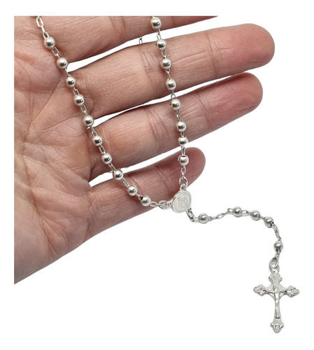 Imagen 1 de 8 de Cadena Rosario Plata Bolitas 3mm X 45 Cm