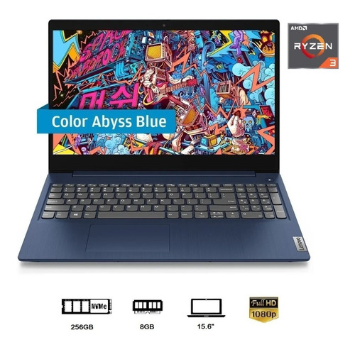 Imagen 2 de 10 de Notebook Lenovo Ryzen 3 5300u 8gb 256gb Nvme 15,6 Fhd W11