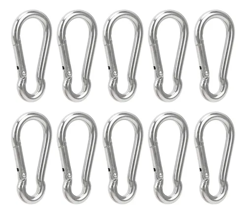 Pack De 8 Mosquetones De Acero Inoxidable - Capacidad 2000 Kg, Rosca De Seguridad, Ideales Para Camping, Fijación O Remolques