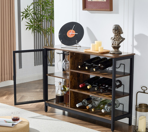 Gabinete De Bar, Bufets De Cocina Con Soporte Y Portabotella Atigrado