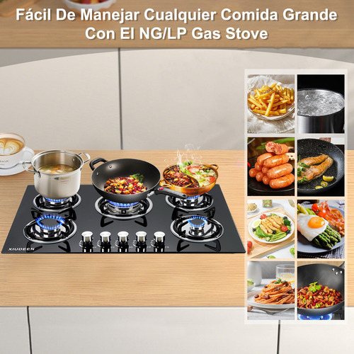 Parrilla De Gas Empotrables Estufas 5 Quemadores Color Negro