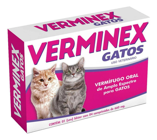 Verminex Gatos Vermífugo Para Gatos Remédio 4 Comprimidos