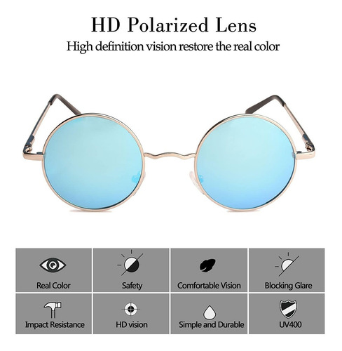 John Lennon Retro Gafas De Sol Polarizadas Redondas Hip...