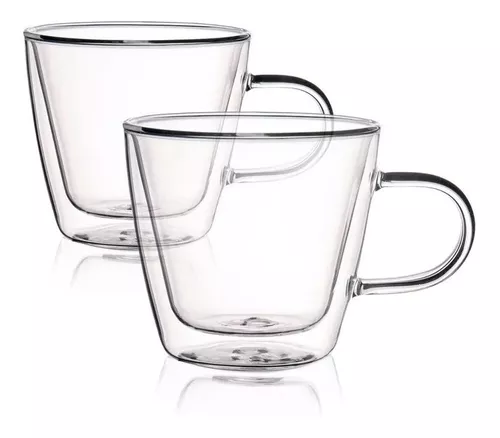 Taza Cafe Transparente Doble Vidrio Kremer 394 ml Pack x2