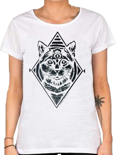 Remera De Mujer Gato Iluminati Michi Kitten Animal Felino Te