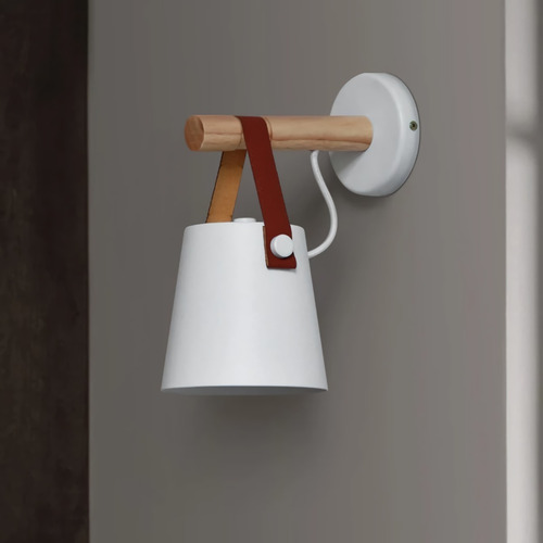 Imagen 4 de 5 de Lampara De Pared Moderna Estilo Nórdico. Detalle En Cuero