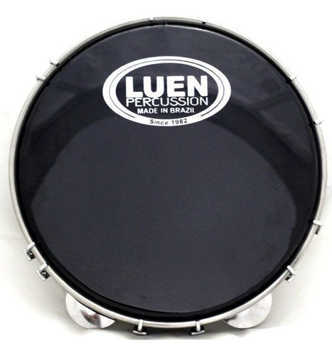 Pandeiro Luen 10 Aro Madeira Preto Pele Preta Cristal