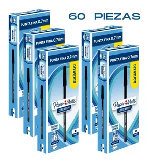 60 Boligrafos Papermate Kilometrico Economico Punta Fina .7