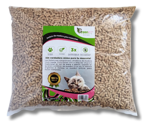 Arena Para Gato 100% Natural Biodegradable, Green Pellet 6kg x 6kg de peso neto