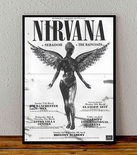 Poster Cuadro Marco Negro 33x48 Cm Nirvana Kurt Cobain 01