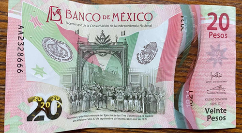 Billete De $20 Pesos Bicentenario Serie Aa2328666