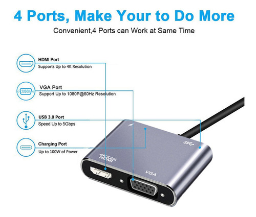 Adaptador Multipuerto Tipo C Adaptador Tipo C Hub Pd 4 En 1