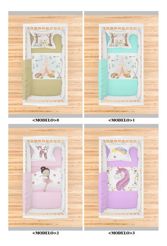 Set Acolchado + 2 Almohadones Cuna Bebe Linea Acuarela