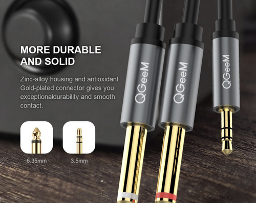 Cable De Audio Auxiliar 3.5mm A 2plug 6.3mm Chapeado En Oro