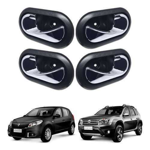 Kit 4 Maçaneta Interna Renault Sandero Duster Oroch Cromado