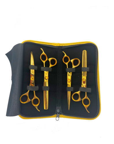 Kit 4 Tesouras Tosa Fio Navalha Tosa 7  + Estojo - Pet 