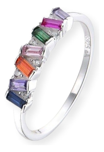 Anillo Baguettes Multicolor De Plata 925 