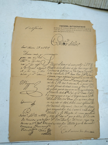 Documento Antiguo Facsímil Bernardo Higgins 