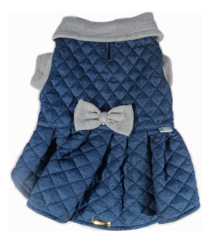 Vestido De Cachorro/ Gato Inverno Frio Jeans Matelasse +laço