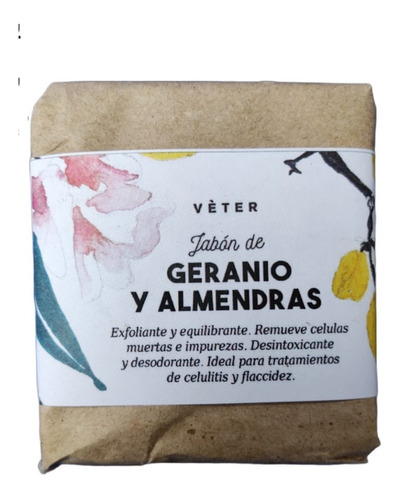 Jabón Vegetal De Geranio Y Almendras Veter 95grs Vegano