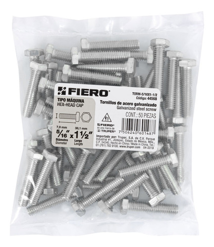 Bolsa De 50 Tornillos 5/16''x1-1/2''tipo Máquina Fiero 44568