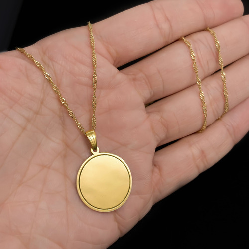 Cadena Y Dije Medalla Para Grabar 2 Cm Oro 18k Amarillo 40 Cm