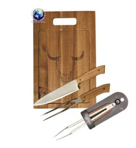 Set Parrilero Wayu (pinzas + Tabla + Cuchillo + Tenedor) Bbq