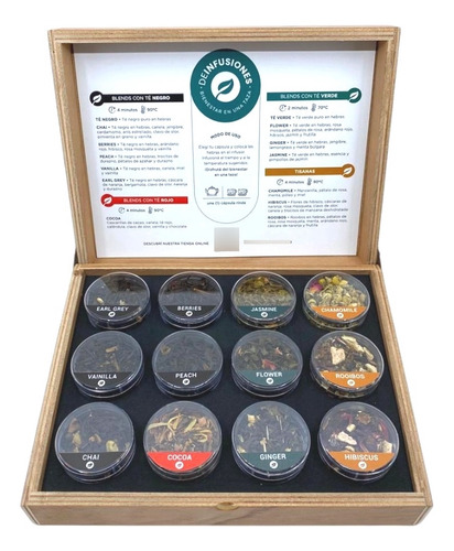 Caja De Té Madera 12 Blends Hebras Premium De Infusiones